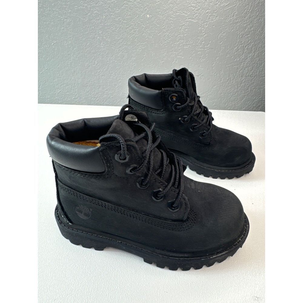 Timberland‎ Premium Waterproof Black Leather Boots Kids Size 8 Construction